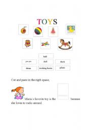 English worksheet: cut and paste activity about toys