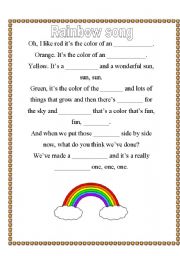 English Worksheet: rainbow color song