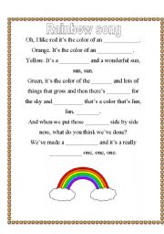 English worksheet: rainbow color song