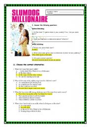 English Worksheet: Slumdog millionaire ANSWER KEY