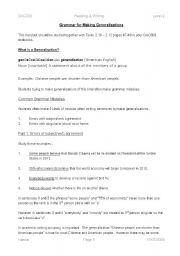 English Worksheet: Grammar for Making Generalisations