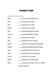 English worksheet: PERSONALITY FLAWS