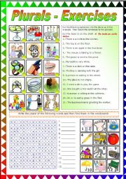 English Worksheet: PLURALS - EXERCISES (B&W VERSION INCLUDED)