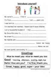 English Worksheet: Introduce yourself