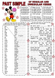 English Worksheet: PAST SIMPE OF REGULAR AND IRREGULAR VERBS (1) (2 PAGES)