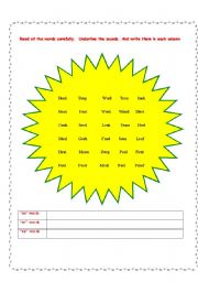 English Worksheet: Vowels ee oo ea