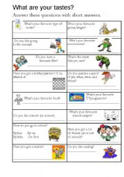English Worksheet: What are your tastes?