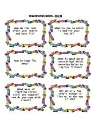 English Worksheet: Conversation cards - Health