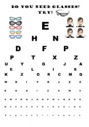 English Worksheet: Do you need glasses? An alphabet activity