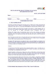 English Worksheet: hotel - tourism test