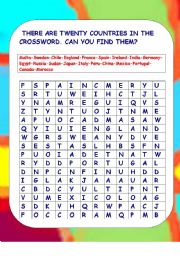 English Worksheet: COUNTRIES WORDSEARCH