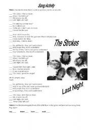 English Worksheet: Song Activity - Last Night by The Strokes