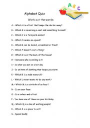 English Worksheet: Alphabet quiz