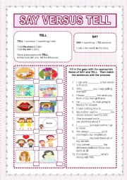 English Worksheet: say versus tell