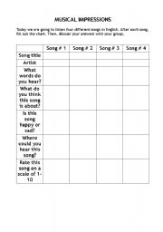 English worksheet: music chart