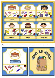 English Worksheet: WHO IS WHO? GAME - CLASSROOM OBJECTS AND HAVE GOT (part 1)