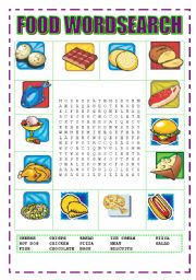 English Worksheet: FOOD WORDSEARCH