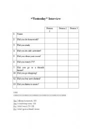 English Worksheet: Yesterday Interview