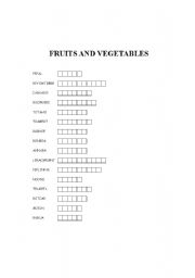 English worksheet: FRUITS AND VEGETABLES