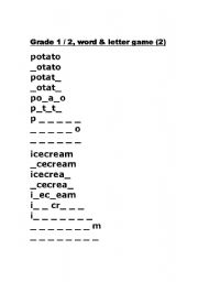 English worksheet: Word & Letter Game - Elementary School