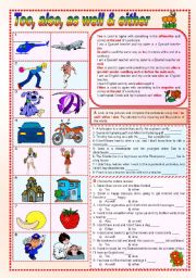 English Worksheet: Too, also, as well and either