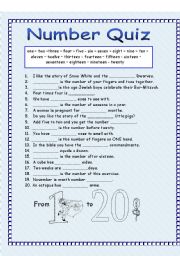 English Worksheet: Number Quiz