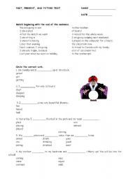 English worksheet: PAST, PRESENT AND FUTURE TEST