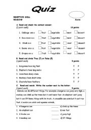 English Worksheet: Quiz ( reading and writing) 