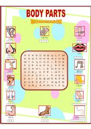 English Worksheet: Body Parts Wordsearch