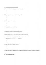 English worksheet: Ice Breaker for the First Day