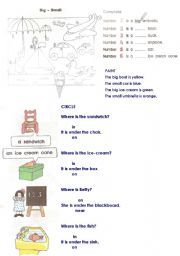 English worksheet: colours-big/small-prepositions