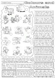 English Worksheet: COLOURS AND ANIMALS!   matching and colouring activity. 