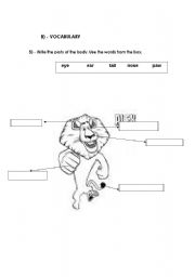 English Worksheet: madagascar parts of the body