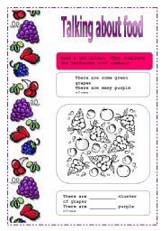 English worksheet: FOOD-COLOURS & NUMBERS