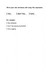 English Worksheet:  Like- hate exercises(beginner)