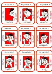 English Worksheet: Feelings game cards (1of2)