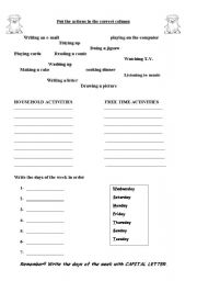 English worksheet: Household activities vs Free time activities