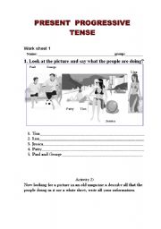 English worksheet: PRESENT PROGRESSSIVE TENSE