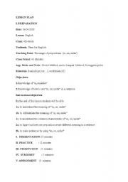 English Worksheet: lesson plan-elementary-prepositions 
