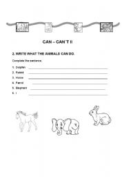 English worksheet: CAN - CANT  (PART II)