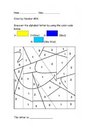 English Worksheet: Alphabet Color by Number: N 