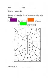English Worksheet: Alphabet Color by Number: O