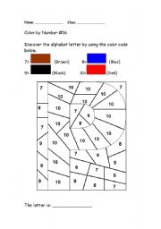 English Worksheet: Alphabet Color by Number: P