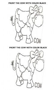 English worksheet: paint the cow with color black