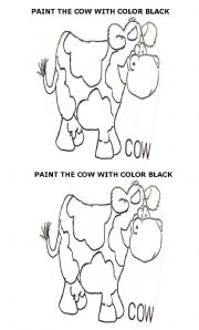 English Worksheet: paint the cow with color black