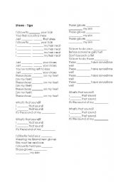 English worksheet: Tigas Shoes Song Activity