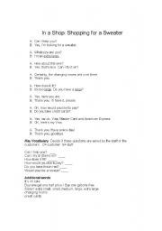 English worksheet: In a shop looking for clothes