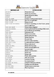 English Worksheet: Classroom English. Korean and English 