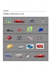 English worksheet: Transportation - Vehicle Listening Test - Young Learners