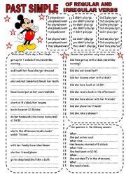 English Worksheet: PAST SIMPLE OF REGULAR AND IRREGULAR VERBS (2) (2 PAGES)